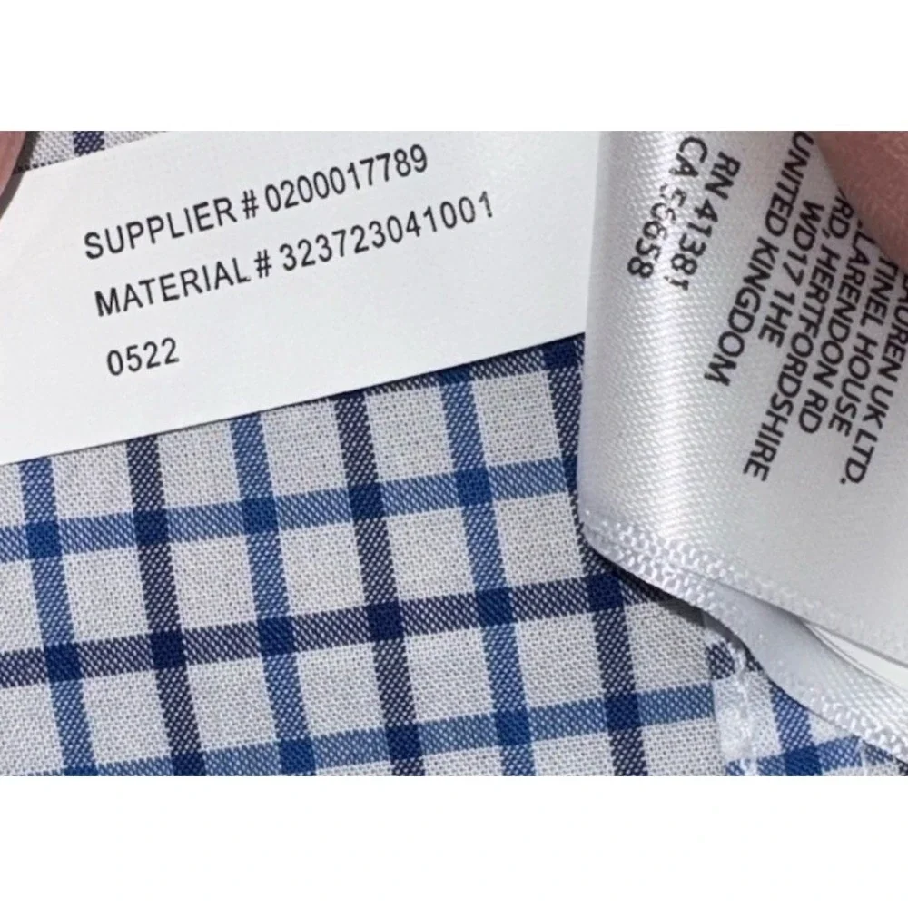 Ralph Lauren Boys Natural Stretch Blue White Check Button Down Shirt Large 14-16